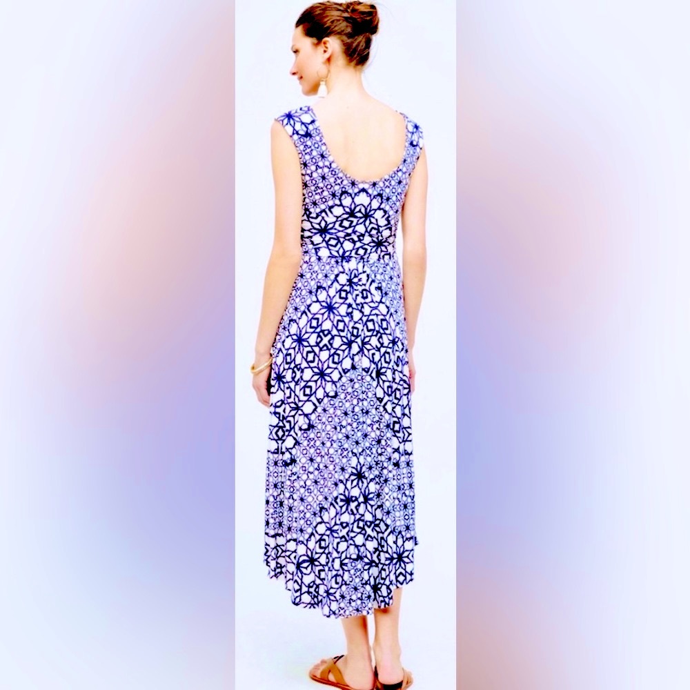 Anthropologie I Maeve Mallorca Sleeveless Midi Dress Ruched Waist Dipped Hem ZB1 - Picture 5 of 7
